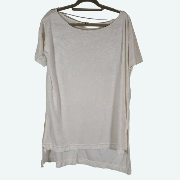Free People Scoop Neck Slouchy Oversized Short Sleeve Velvet Doran Tee‎ Cream XS - Picture 1 of 7